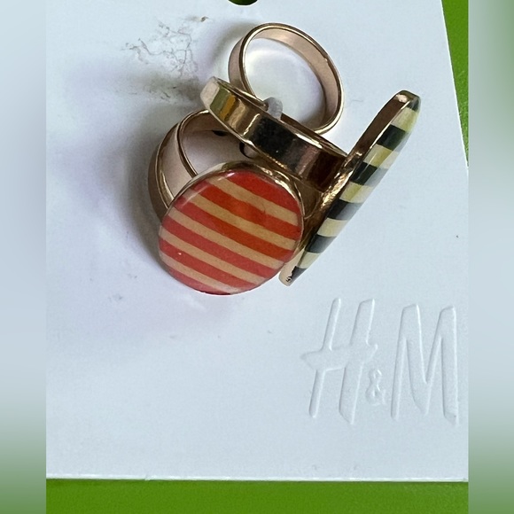 M Ring set stripes & gold modernist stacking bands statement nautical preppy - Picture 3 of 9